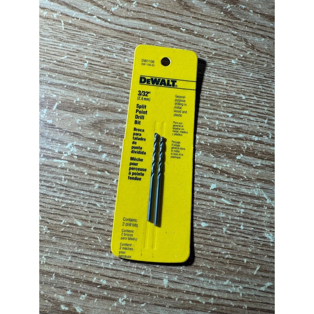 Dewalt 3/32" 2.4Mm Split Point Drill Bit 2 Bits On Card New Old Stock